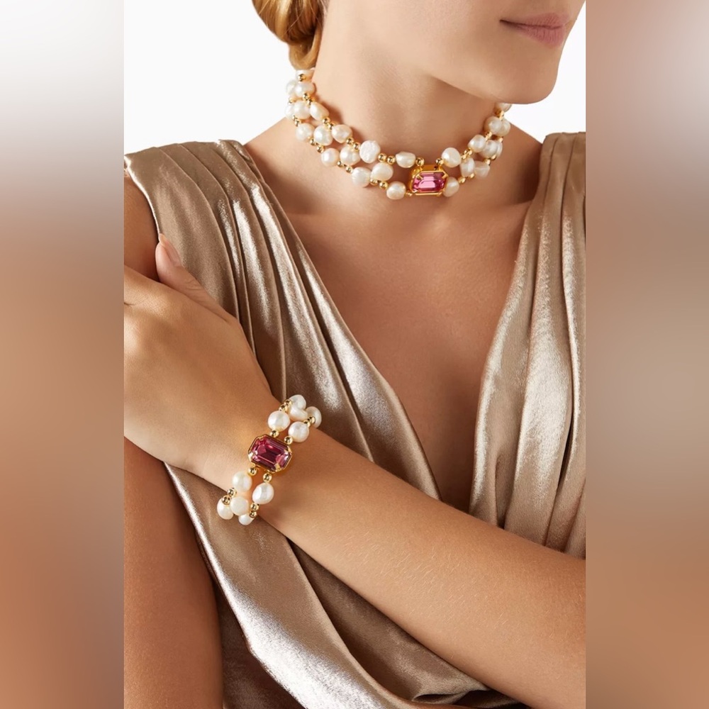 Sophia Beirut Pearl Choker Necklace and Bracelet set in 24kt Gold-plated Brass